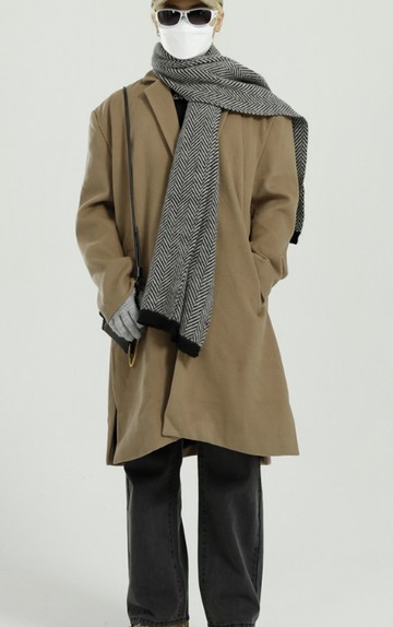 FINDSENSE X 男寬鬆百搭個性中長款呢子大衣男外套