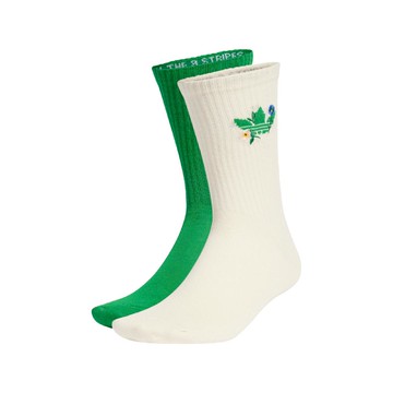 休閒襪 Flower Crew 米白 綠 花 中筒 長襪 襪子 愛迪達 2雙入 IT7394