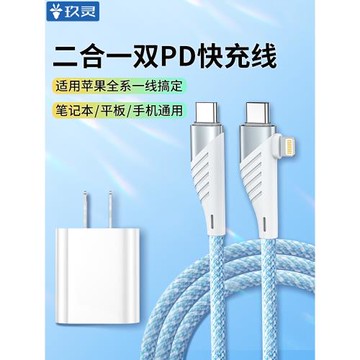 適用于蘋果15數據線雙typec二合一充電線pd快充typec轉lightning65瓦多頭2米ipad平板彎頭線多功能充電器套裝