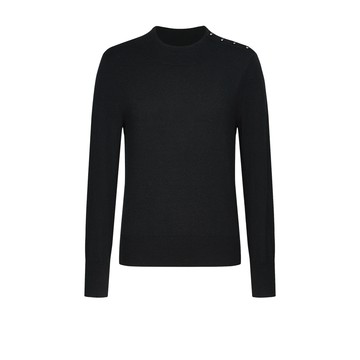 立領金釦長袖針織上衣/黑色 | 5827600199