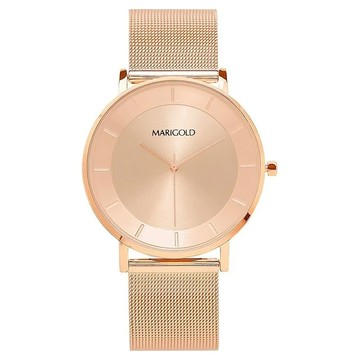 MARIGOLD 美爾朵 思念的輪迴簡約炫光暗紋米蘭金屬鍊帶手錶 3ATM防水 日本機芯  粉膚色 + 玫瑰金