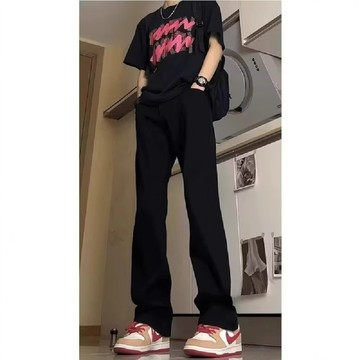 【HOT 本舖】男装美式vibe褲子男款高街微喇黑色牛仔褲男士修身寬鬆直筒休閒長褲子