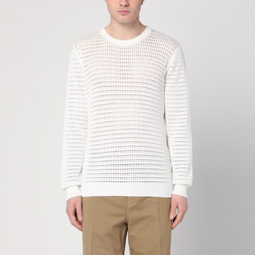 Perforated milk-coloured sweater in cotton