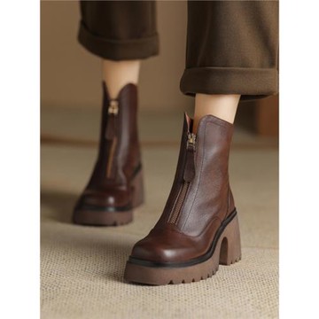 敲好看氣質高跟前拉鏈時裝靴