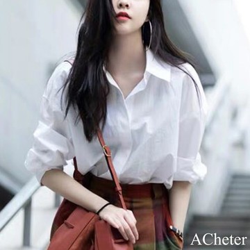 【ACheter】白色男友風長袖襯衫韓版寬鬆bf百搭短版上衣 # 116104(現貨+預購)