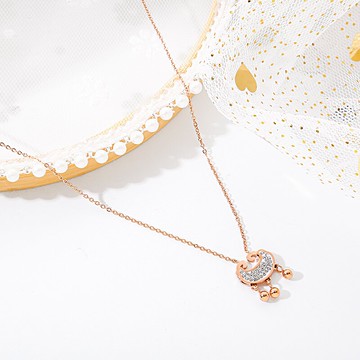 不掉色 韓版滿鉆長命鎖吊墜鈦鋼項鏈簡約小巧鎖骨鏈女潮1入