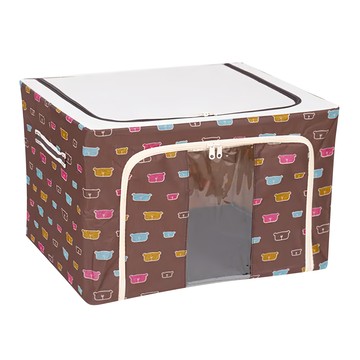 衣物收納箱 防水牛津布 透明視窗 側拉把手  60 x 42 x 40cm  咖啡小熊 棕色 + 白色  1個