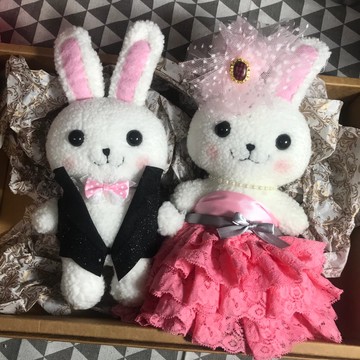 RABBIT LULU結婚兔 草莓口味蛋糕蓬裙 安床娃娃 婚禮擺飾 車頭綵