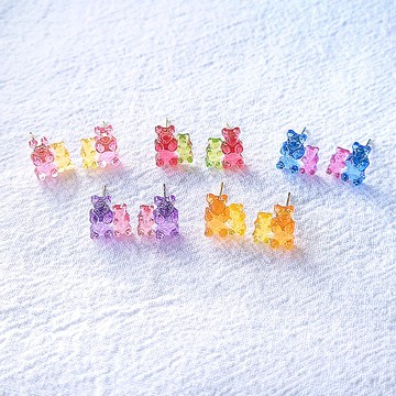 迷你兩隻小熊糖果耳環/耳夾 多色 抗過敏