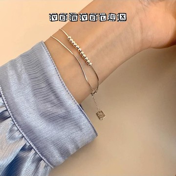 两件9.9折🔥臺灣出貨🔥可開發票✅純銀小圓珠雙層蛇骨鏈手鍊女ins冷淡風韓版簡約小衆手飾