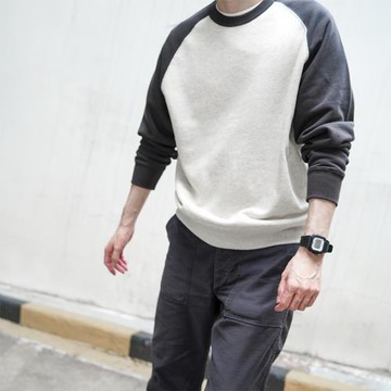 美式復古拼接插肩長袖衛衣男士秋裝情侶款內搭撞色圓領套頭打底衫