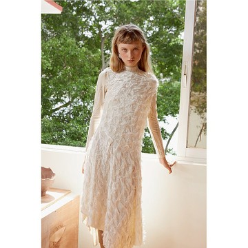 RIMLESS無邊 復古氣質一字肩不規則設計感流蘇垂墜連衣裙秋冬新品