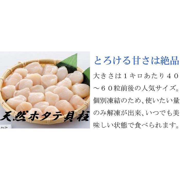 ホタテ 貝柱 1kg 刺身 生食用 ほたて 北海道産 ギフト 冷凍 天然 お造り 玉冷 約40-60玉 帆立 5点で送料無料