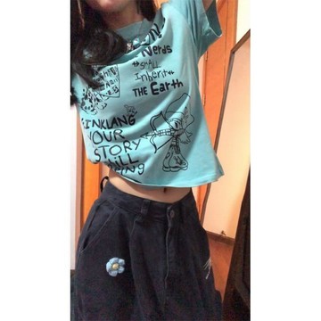 【台灣出貨】40支棉 美式正肩短袖 字母印花 修身顯瘦 多巴胺 短款辣妹上衣 短袖上衣 短款上衣 上衣短袖 夏季 202