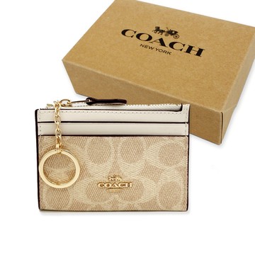 【COACH】C LOGO悠遊卡夾鑰匙零錢包附禮盒(杏仁奶茶)