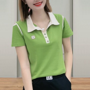 快發百搭短袖T恤女夏装2025新款翻领时尚修身气质纯色妈妈上衣polo衫 短袖T恤女 POLO衫 百搭T恤 夏季女裝