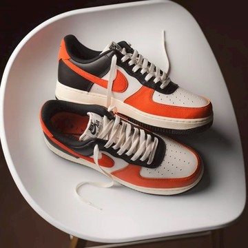 S.G NIKE  AIR FORCE 1 07 LV8 HQ4987-010 復古 休閒鞋 黑白 橘紅 皮革 男