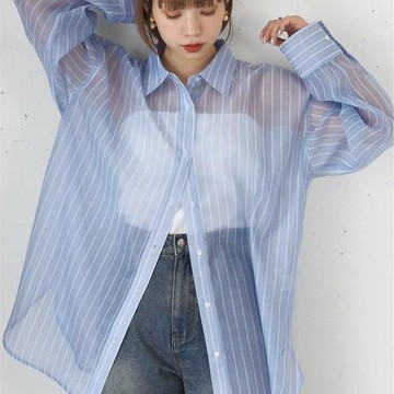 外貿日單 多色入 夏季新品 寬松版型 輕盈透視防曬襯衫