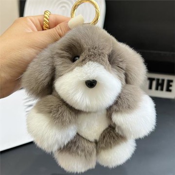 可愛獺兔毛小狗汽車鑰匙扣掛件ins毛絨公仔狗狗包包掛飾生日禮物