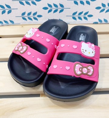 【震撼精品百貨】Hello Kitty 凱蒂貓~台灣製Hello kitty正版兒童雙線矽膠拖鞋-桃色(15-22號)#19282