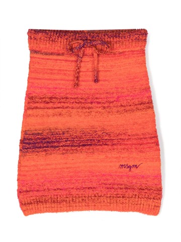 MSGM Kids - logo-embroidered drawstring-waistband skirt - kids - Acrylic/Polyamide/Wool/Alpaca/Elastane - 10 yrs - Orange