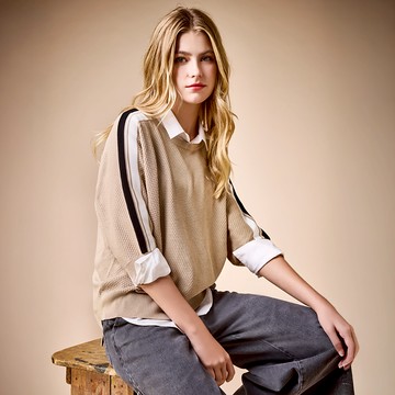 撞色組織紋針織上衣