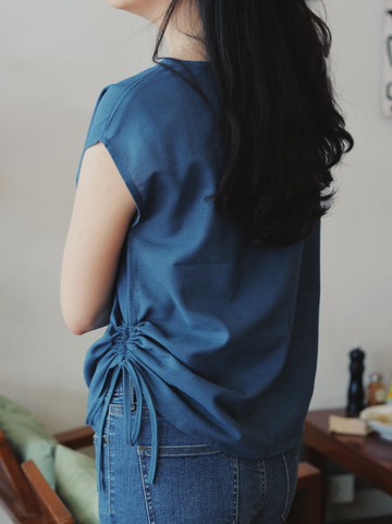 靛藍色/藍色棉質側繫帶背心 - Kem