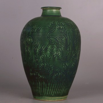 遼 越窯綠釉龍紋梅瓶 仿出土瓷器古玩舊貨軟裝家居收藏博古架擺件