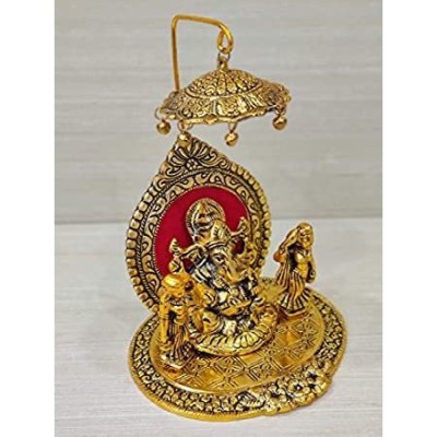 GiftNagri Metal Handicraft Gold Plated Ganesh Ji Idol with Singhasan Sittin