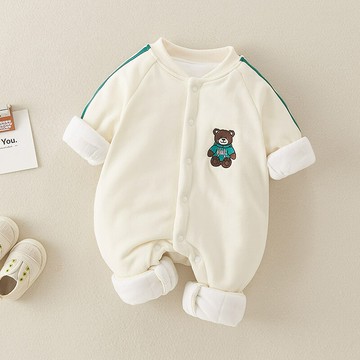 2023新款男寶寶衣服秋冬季薄棉連體哈衣可愛洋氣小熊印花外出爬服鑫弘-萌寶童裝可開發票