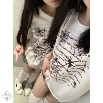 可可裡🎇韓版hiphop卡通蜘蛛短袖t恤女夏季寬松設計感小眾oversize上衣潮