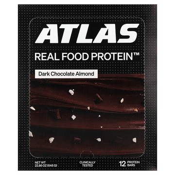 Atlas Bar, 草飼乳清蛋白棒，黑巧克力巴旦木，12 根，每根 1.9 盎司（54 克）