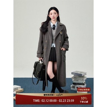 花鈴太太表參大插肩大衣外套女秋冬款保暖高級感毛呢西裝外套大衣