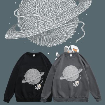 貓咪宇航員ins風超火潮牌街頭圓領印花衛衣套頭春秋男女寬松款bf