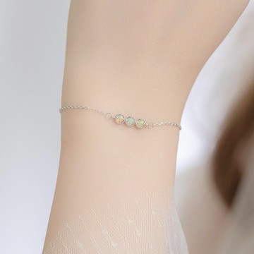 蛋白石925純銀蛋糕排鑽風格手鍊