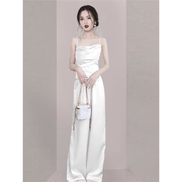 2026年春季新款時髦小性感顯高顯瘦吊帶+長褲白色時尚兩件套裝女