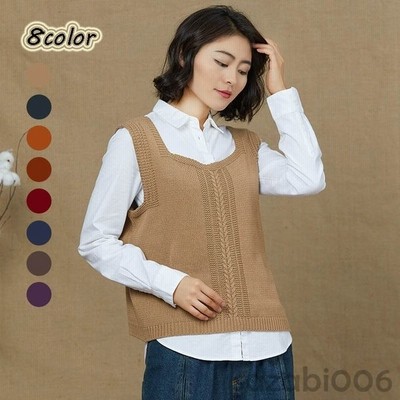 レディース ベスト ケーブルニットベスト Uネック ゆるシルエット トップスおしゃれ 普段着 フリーサイズ 通販 Lineポイント最大get Lineショッピング