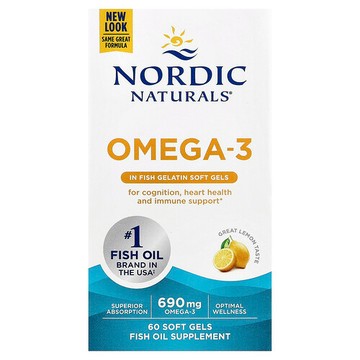 Nordic Naturals, Omega-3，檸檬味，60 粒軟膠囊（每粒軟膠囊 345 毫克）