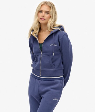 Superdry Women's Essential Logo Cropped Zip Hoodie Navy Size: 6