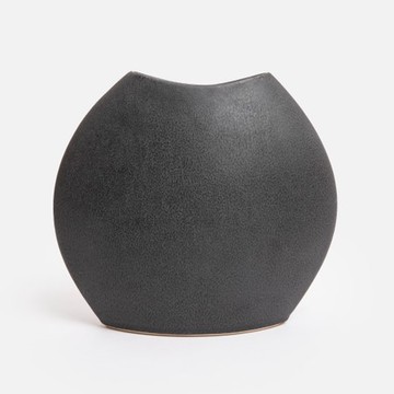 德國ASA陶瓷花器24cm 圓扁形霧黑