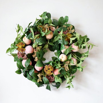 仿真水果蔬菜模型花環門飾壁掛假檸檬柿子胡蘿卜綠植墻面裝飾掛件