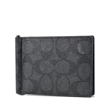 COACH 男款 緹花LOGO防刮證件鈔票夾-灰黑色