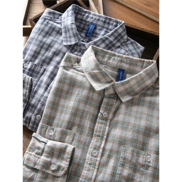 秋季新款純棉格子長袖襯衫男士休閑百搭小清新文藝寸衫男休閑襯衣