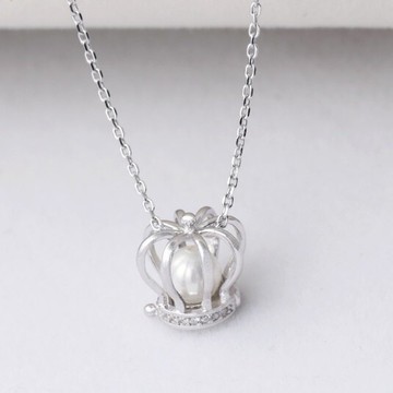 925純銀項鍊 珍珠吊墜-精美鏤空皇冠時尚情人節生日禮物女飾品73jb2【獨家進口】【米蘭精品】