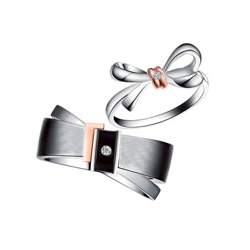 KOR蔻兒鑽石 繫心 鑽石K金白鋼 對戒/周年紀念戒指