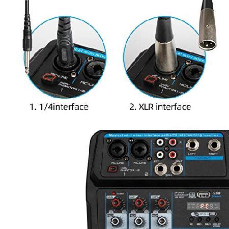 Depusheng U4 Audio Mixer 4-channel USB Audio Interface Mixer, DJ Sound Controller Interface with USB,Soundcard for PC Recording,Built-in 48V Phantom P