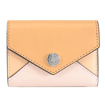 TORY BURCH 165030 漆皮撞色拼接扣式三折小短夾.淺粉/棕