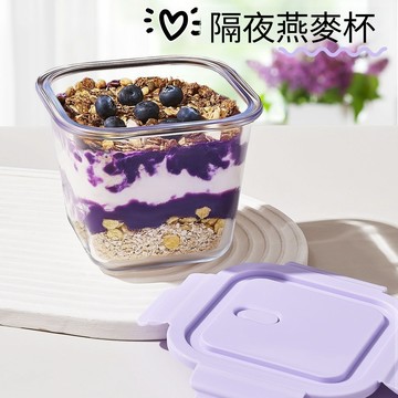 🌟臺灣出貨🌟隔夜燕麥杯玻璃早餐杯家用痠奶杯外帶上班族帶蓋水果盒子便攜飯盒