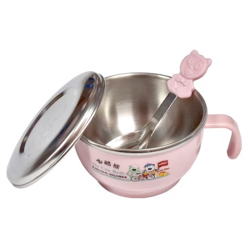 兒童隔熱碗成長手把 附蓋子和湯匙  顏色隨機  1個