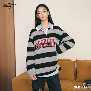 ROCKCOCO 新學院風條紋POLO衫 - 黑灰